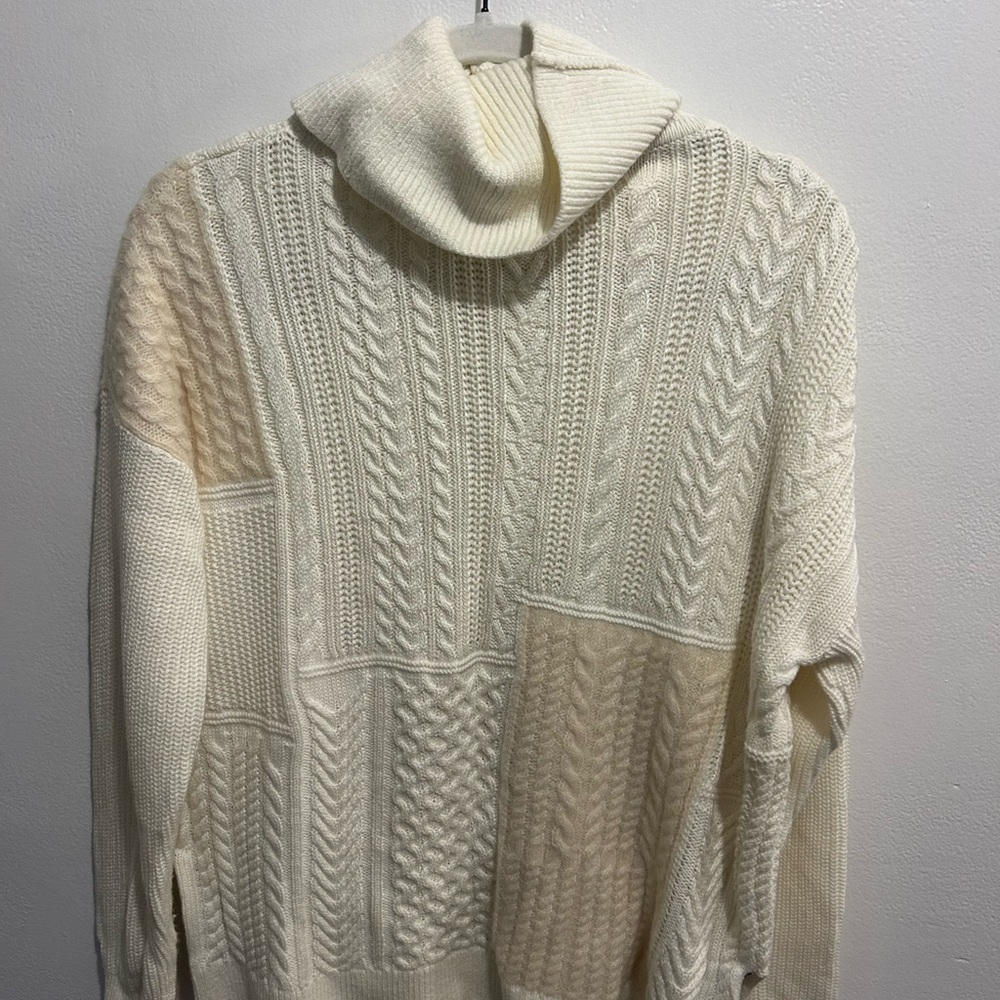 Tommy Hilfiger Cream Cable Knit Turtleneck Sweater